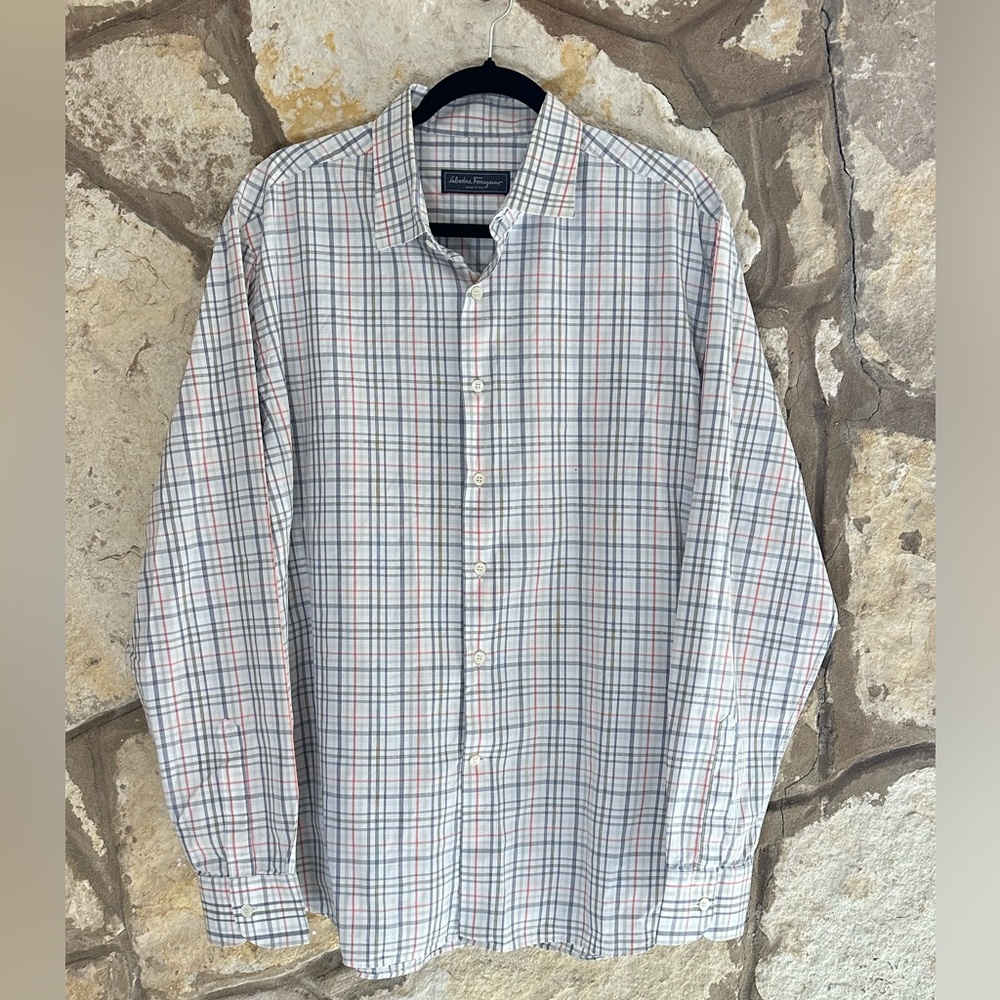 Mens Salvatore Ferragamo Derby Fit Dress Shirt XXL